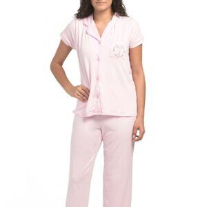 NWT LIFE IS GOOD Pink 2pc Notch Collar Pajama Capris Set Drinks Well with Others